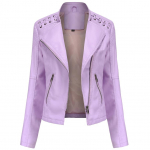 Naiste stiilne kunstnahast jakk Klassikaline PU Moto Biker Fashion Zip Up vabaaja l&uuml;hike mantel &otilde;huke &uuml;ler&otilde;ivad retropaeltega S-4XL Plus Size 4XL roosa/lilla