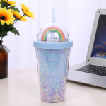 Creative Rainbow plastist veetass Moodne suure mahutavusega naiste &otilde;lgtops Sen seeria kahev&auml;rviline helmestega sile joogitass
