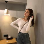 Naiste kevad-s&uuml;gis pulloverid Kootud kampsunid Primer-s&auml;rk T&auml;isvarrukaga V-kaelusega &otilde;huke, liibuvad alumised topid &uuml;hev&auml;rvilised, &uuml;ks suurus One Size taevasinine v&auml;rv