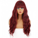 MISS WIG s&uuml;nteetiline pikk parukas Punane laineline parukas tukkidega S&uuml;nteetiline kuumakindlast kiust juustest Cosplay must naiste pikk parukas