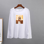 Hirsionsan Creative Abstract Figuurid Tr&uuml;kitud T-s&auml;rgid Naiste lahtised O-kaelusega T-s&auml;rgid Naiste kevadised vabaaja pikkade varrukatega puuvillased mustad topid M valge