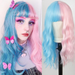MISSQUEEN Long Body Wave s&uuml;nteetiline parukas poolsinine poolroosa parukas t&uuml;drukule roosade juustega parukad tukkidega kuumakindlad Cosplay/Lolita parukad 24inches