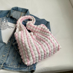 Yogodlns Summer Stripe mullikott naistele Kommiv&auml;rvi &otilde;lakott Ostukorv K&auml;ekott T&uuml;drukute Kaenlaaluse koti kott 29x10x26cm roheline