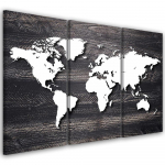 Kolmeosalise pildiga l&otilde;uenditr&uuml;kk World Map Vintage 60x40 must/valge
