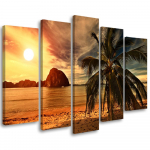 Viieosalise pildiga l&otilde;uenditr&uuml;kk Palm Sunset 100x70 oranž