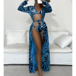 3 TK Pika kleidiga, vedela mustriga bikiinid, naiste ujumisriided, naiste ujumistrikoo, kolmeosaline bikiinikomplekt, ujumiskost&uuml;&uuml;m, ujumine S sinine