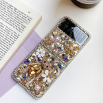 Luksuslik Bling Rhinestone Bear Flower l&auml;bipaistev k&otilde;va arvuti telefoni&uuml;mbris Samsung Galaxy Z Flip 3 jaoks, 5g isetehtud teemantkate telefonile Z Flip 4 For Samsung Z Flip 3