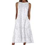 P&uuml;hadep&auml;evakleit, varrukateta, mitmek&uuml;lgne, nahka puudutav Populaarne naiste suvine vabaaja midikleit igap&auml;evane riietus S valge