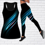 Crystal Ribbon Print Jooga komplekt naistele Mood Treening Retuusid Fitness Sport Vabaaja joogap&uuml;ksid M sinine
