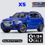 1:24 Scale X5 sulamist automudel, simulatsiooniheli ja valgus, tagasit&otilde;mmatav survevalu ja m&auml;nguasjas&otilde;idukid, maasturid, autopoiste kollektsiooni kaunistuskingitus 1/24-20.5x8.7x7.5cm sinine