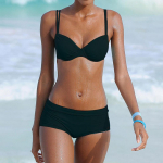 Naiste polsterdatud tankiinide komplekt, sportlik poiste l&uuml;hikeste p&uuml;kstega bikiinid ujumistrikoo ja ujumisriided L must