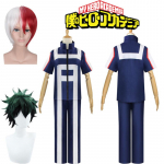 Anime My Hero Academia Boku No Hero Todoroki Shoto Cosplay Kost&uuml;&uuml;m Mehed Naised Koolivorm Spordir&otilde;ivad T-s&auml;rk P&uuml;ksid Midoriya Izuku L-(Suit+Wig)