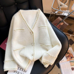 Kardigan mantel s&uuml;gis-talvine uus V-kaelusega s&auml;rav siidist servaga &uuml;hev&auml;rviline pikkade varrukatega vaba vabaaja kootud kardigan mantel naistele One Size must