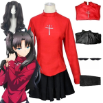 Anime Fate Stay Night Tohsaka Rin Cosplay &Uuml;likond Armas Punane &Uuml;laosa Seelik Seelik Parukatega Halloweeni Karnevali Peo Kost&uuml;&uuml;mid M-(Costume+Wig) red