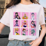 Sailor Moon Cat Esteetiline Femme Grunge T-s&auml;rk Naiste Kawaii T-s&auml;rgid Korea Ulzzang Naiste l&uuml;hike S valge