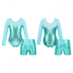 Lastele, t&uuml;drukutele, tantsuriiete komplekt, pikkade varrukatega, &uuml;mara kaelaga, s&auml;delevate kividega kaunistus trikoo kombinesoon ja l&uuml;hikesed p&uuml;ksid 3-4 Years roheline/sinine