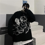 Harajuku Punk Gooti Ingel Hip Hop Street Meeste Y2K Vintage Korea Paksenenud Lahtine Kootud Kampsun M must