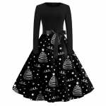 Naiste Vintage pikkade varrukatega j&otilde;ulutr&uuml;kiga koduperenaise &otilde;htupeokleit L must