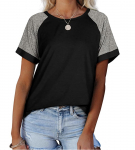 Naiste suvine vabaaja &uuml;mmargune kaelus, massiivne l&uuml;hikeste varrukatega naiste T-s&auml;rk S must