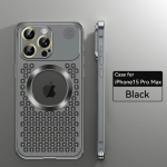 Metallist soojuseraldus telefoni&uuml;mbris iPhone 14 Pro 15 Pro Max 14 15 Plus jaoks Magsafe juhtmevaba laadimis&uuml;mbris Objektiivikile P&otilde;rutuskindel Kaitsekate For iPhone 14 must