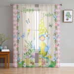 Easter Bunny Egg Flower Butterfly t&uuml;llkardinad elutuppa Magamistoa Voile L&auml;bipaistev kardinaaken Kodukaunistuse kardinad 135W x 114H(cm)