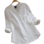 Kinnitus, suur v&auml;rv, pikk V-kaelus, korrap&auml;rane istumine, n&ouml;&ouml;biga varrukas, kleit, puuvillane kanep, suvised naised L valge