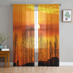 Sunset Woodsi linnusiluetiga aknakardin magamistoas L&auml;bipaistev kardin elutuppa Luksuslik t&uuml;llkardin k&ouml;&ouml;gile 135W x 114H(cm)