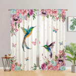 2tk Flower Lily Birds Prinditud kardinad Varrastega taskukardin sobib k&ouml;&ouml;ki Magamistoa &Otilde;ppe-kohvikusse Elutuba Kodukaunistus W50xH130(CM)x2PCS-Rod pocket