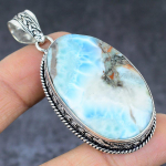 Natural Caribbean Larimar Handmade 925 Sterling Silver Pendant 2.44 k0p47