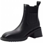 Naiste nahast saapad ruudukujulise ninaga elastikuga mustad saapad pehmest nahast paksu p&otilde;hjaga k&otilde;rgendavad libisemiskindlad t&ouml;&ouml;les&otilde;iduks Inglise stiilis s&uuml;gis ja talv 40 must