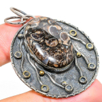 Natural Turritella Fossil Gemstone 925 Sterling Silver Pendant 2.25 z4d77