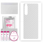 apgo kaitsev nahakleebis tagak&uuml;ljele, mis &uuml;hildub Sony Xperia 1 II-ga, &uuml;mbriskile, foolium, vin&uuml;&uuml;l &ndash; mustriga l&auml;bipaistev s&uuml;sinik