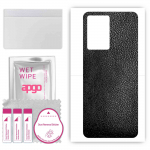 apgo Protective Skin Sticker for the back compatible with Oppo A77 5G, Wrap Film, Foil, Vinyl - Pattern Black Leather