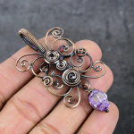 Natural Mosaic Jasper Gemstone Copper Wire Wrap Gift Jewelry Pendant 2.68 l0h51
