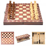 Rahvusvaheline malekomplekt Backgammon kabe puidust malekomplekt Kokkupandav malelaua malem&auml;ngud 34cm by 34cm pruun