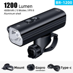 SoRideri jalgrattavalgusti BR 2000 AI 1200 luumenit suure heledusega multifunktsionaalne IP6 maantee MTB jalgrattas&otilde;idu ohutus esituled RB-1200 Headlight gray