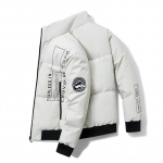 Talvine meeste sulejope keskmise pikkusega 90 % valge pardi sule kapuutsiga p&uuml;stise kraega polsterdatud jope M