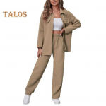 2 tk/komplekt S&uuml;gis Kevad Naiste S&auml;rgi P&uuml;kste Komplekt Pikkade Varrukatega Rev&auml;&auml;riga N&ouml;&ouml;pidega Pluus Rinnataskuga Elastse V&auml;rvliga P&uuml;ksid OL T&ouml;&ouml;les&otilde;it Sport M khaki