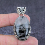 Black Rutile Gemstone Handmade 925 Sterling Silver Jewelry Pendant 2.05 c5y79