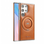 &Auml;riline Nahast Magnetiline P&ouml;&ouml;rlev Kinnitus&uuml;mbris Samsung Galaxy S24 Plus S23 S22 Ultra jaoks, MagSafe'i jaoks, Luksuslik Objektiivikaitse, P&otilde;rutuskindel Telefoni&uuml;mbris Samsung S22 Ultra pruun