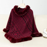Naiste pont&scaron;o kunstkarusnahast salli m&auml;his kunstkarusnahast &auml;&auml;risega talvine varrukateta mantel peo jaoks, soe pullover Luksuslik kootud pont&scaron;o keeb naistele One Size burgundiapunane