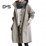 Naiste tuulejope kapuutsiga n&ouml;&ouml;pidega lahtine puhas v&auml;rviline mantel, pikkade varrukatega p&otilde;lvepikkus taskutega Tihe v&ouml;&ouml;koht, tuulekindel naiste jakk L khaki