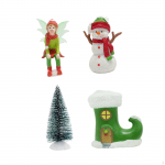 4x Christmas Figurines Lawn Ornaments Elf Snowman Tree Boot Cute Easy to Use Outdoor