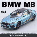 Uus simulatsioon 1:24 BMW M8 Supercar sulamist automudeli heli ja valgus, t&otilde;mmake tagasi survevalatud laste m&auml;nguasjade kollektsiooni s&uuml;nnip&auml;evakingitus sinine