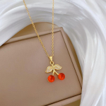 Moodne punane s&uuml;nteetilisest tsirkoonist kirsi ripatsiga kaelakee naistele 45cm kuld