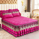 3-osaline luksuslik voodiseeliku komplekt &uuml;hev&auml;rviline nahas&otilde;bralik armastusega tepitud kiht pitsist rihmstiil moodne ja esteetiline niiskust imav hingav 1.5m bed skirt 3pcs set