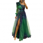 Naiste &otilde;htukleit 3D lillekujundusega &uuml;he &otilde;la plisseeritud plisseeritud v&otilde;rgust banketikleit &uuml;hekordsete pikkade varrukatega &otilde;hukese v&ouml;&ouml;kohaga A-jooneline p&otilde;randapikkus, l&otilde;hikuga pall S