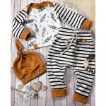 Newborn Baby Boy Girl Feather T shirt Tops Striped Pants Clothes Outfits Set 70 valge