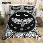 Liblika ja Suruliblika Tekikott Queen Gooti Kolju Lille T&auml;ht Taevas Kuu Voodipesukomplekt Pol&uuml;ester Boho Eksootiline Must Tekikate EU single(135x200cm)