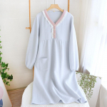 S&uuml;gisel ja talvel uus naiste pikk seelik, paksendatud termiline &ouml;&ouml;s&auml;rk 100% puuvillane puuvillane klamber pikkade varrukatega kodukleit magamisriided M sinine